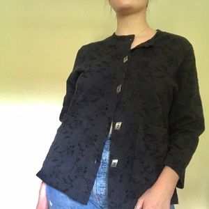 Black floral embroidered funky vintage jacket